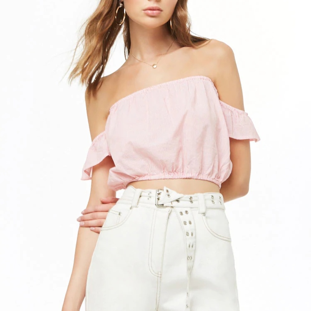 Striped Off-the-Shoulder Crop Top